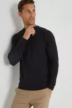 Вязаный джемпер с круглым вырезом и текстурированной полоской Threadbare, черный