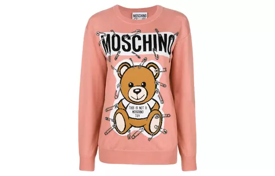 Вязаный джемпер с круглым вырезом MOSCHINO, розовый