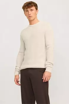 Вязаный джемпер с круглым вырезом в рубчик Jack & Jones, серый