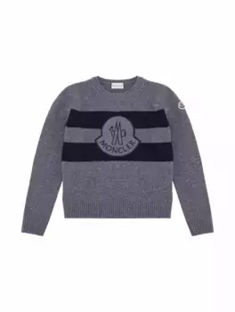 Вязаный джемпер с логотипом Moncler, серый
