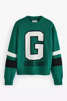 Вязаный джемпер с логотипом университета Guess Jeans, зеленый