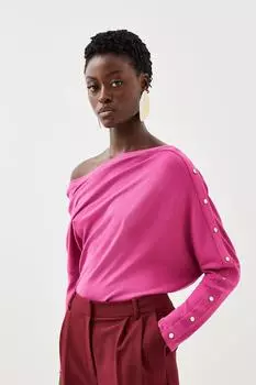 Вязаный джемпер с открытыми плечами из смесовой вискозы Karen Millen, розовый
