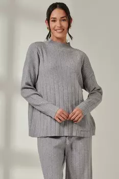 Вязаный джемпер с резинкой и воротником стойкой Jolie Moi, серый
