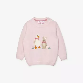 Вязаный джемпер с рисунком «Утка и кролик» в технике интарсия для детей от 3 до 24 месяцев Trotters, розовый