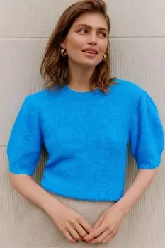 Вязаный джемпер с рукавами фонариками Vero Moda, синий