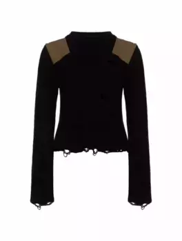 Вязаный джемпер с рваным эффектом MM6 MAISON MARGIELA, черный