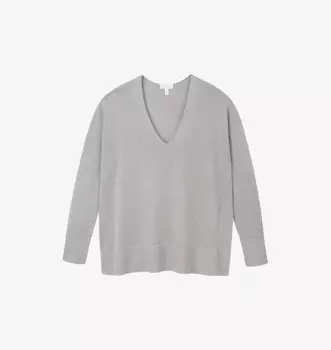Вязаный джемпер с V-образным вырезом и длинными рукавами The White Company, серебряный