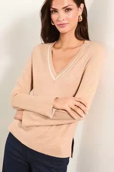 Вязаный джемпер с V образным вырезом Lipsy, коричневый