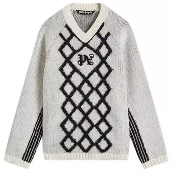 Вязаный джемпер с V-образным вырезом Monogram Palm Angels, белый