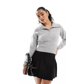 Вязаный джемпер с воротником светло-серого цвета ASOS DESIGN