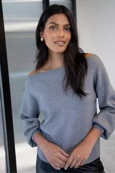 Вязаный джемпер с вырезом «Мэрилин» Threadbare, серый