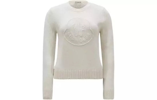 Вязаный джемпер с вышитым логотипом Moncler, Optical White Color