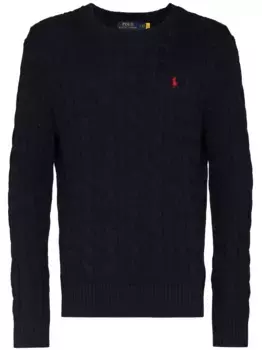 Вязаный джемпер с вышитым логотипом POLO RALPH LAUREN, синий