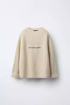 Вязаный джемпер с вышитым текстом ZARA, экрю