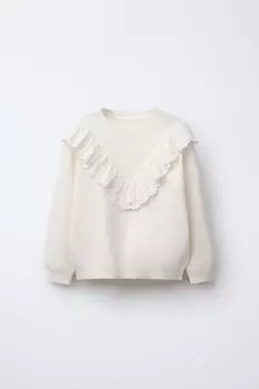Вязаный джемпер с вышитыми кружевными деталями ZARA, экрю