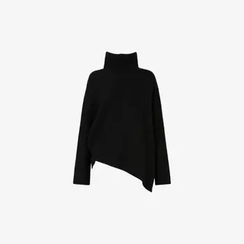 Вязаный джемпер с высоким воротом и асимметричным подолом Allsaints, черный
