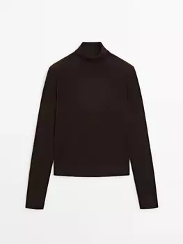 Вязаный джемпер с высоким воротом Massimo Dutti, коричневый
