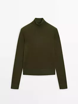 Вязаный джемпер с высоким воротом Massimo Dutti, зеленый