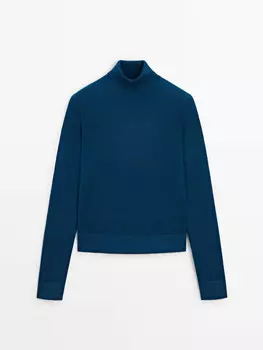 Вязаный джемпер с высоким воротом Massimo Dutti, синий