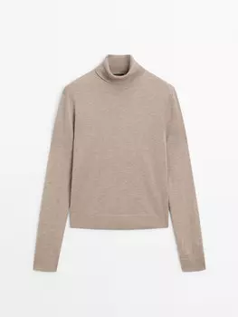 Вязаный джемпер с высоким воротом Massimo Dutti, коричневый