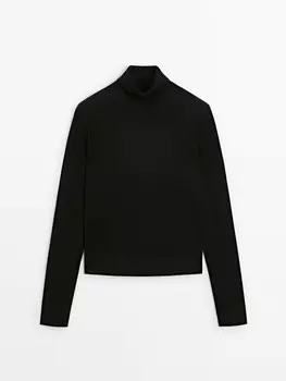 Вязаный джемпер с высоким воротом Massimo Dutti, черный