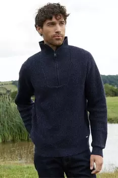 Вязаный джемпер с застежкой молнией на четверть Threadbare, синий