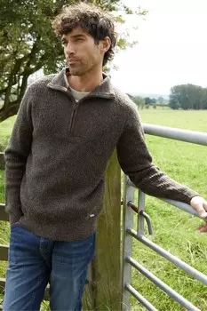 Вязаный джемпер с застежкой молнией на четверть Threadbare, черный