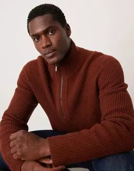 Вязаный джемпер с застежкой-молнией на четверть оборота в бордовом цвете Mango