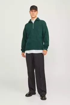Вязаный джемпер с застежкой молнией на половину длины Jack & Jones, зеленый