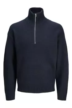 Вязаный джемпер с застежкой молнией на половину длины Jack & Jones, синий