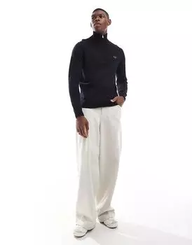 Вязаный джемпер с застежкой-молнией на половину длины в темно-синем цвете Fred Perry