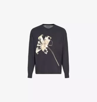 Вязаный джемпер свободного кроя с круглым вырезом и цветочным принтом Emporio Armani, черный