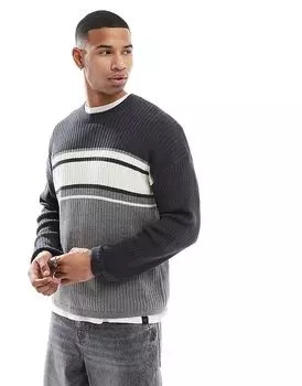Вязаный джемпер свободного покроя с контрастными вставками темно-синего цвета Hollister