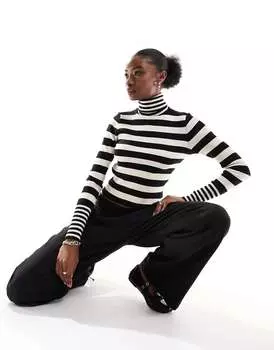 Вязаный джемпер в монополоску с высоким воротником Vero Moda