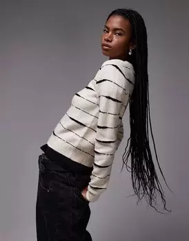 Вязаный джемпер в полоску тигра белого цвета Mango