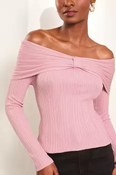 Вязаный джемпер в рубчик с бантом Lipsy, розовый