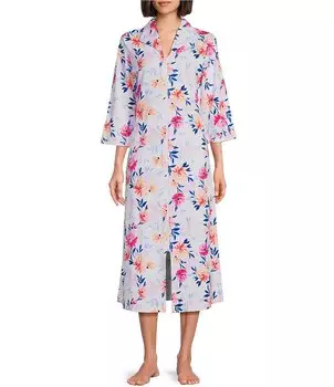 Вязаный халат Miss Elaine с длинными рукавами 3/4 и цветочным принтом на молнии спереди Miss Elaine, мультиколор