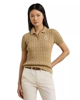 Вязаный хлопковый поло-свитер Ralph Lauren, коричневый/бежевый