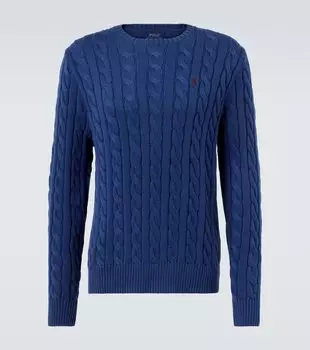 Вязаный хлопковый свитер кабельной вязки Polo Ralph Lauren, Light Navy