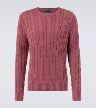 Вязаный хлопковый свитер кабельной вязки Polo Ralph Lauren, Prune Juice