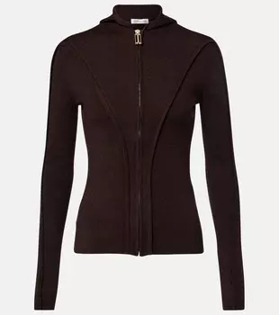Вязаный худи на молнии с добавлением шерсти Victoria Beckham, Dark Chocolate