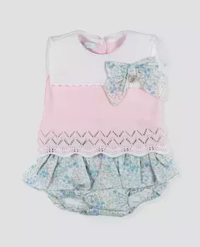 Вязаный и тканевый комбо комплект для девочки с декоративным бантом Foque, цвет Rosa