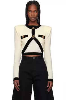 Вязаный искусственный кардиган-свитер цвета «Off-White» Balmain