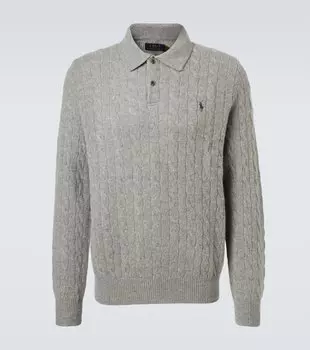 Вязаный кабельным узором шерстяной поло-свитер с кашемиром Polo Ralph Lauren, Fawn Grey Heather