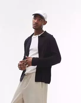 Вязаный кардиган ARKET с пуговицами спереди и воротником-поло темно-синего цвета