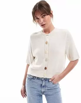 Вязаный кардиган ASOS DESIGN с короткими рукавами и нерегулярными перламутровыми пуговицами цвета слоновой кости