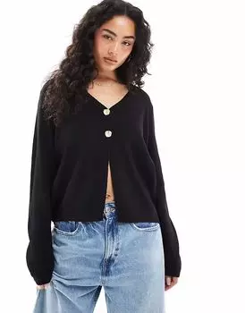 Вязаный кардиган ASOS DESIGN с V-образным вырезом и золотыми пуговицами черного цвета