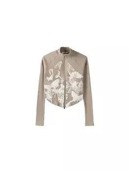 Вязаный кардиган Bershka, светло-бежевый/темно-бежевый