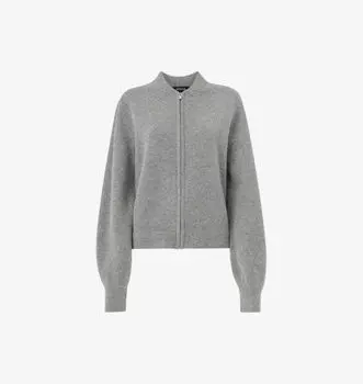 Вязаный кардиган-бомбер с длинными рукавами и застежкой-молнией спереди Whistles, серый