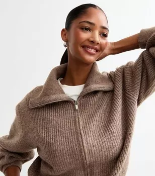 Вязаный кардиган-бомбер с высоким воротником Rust New Look, бордовый